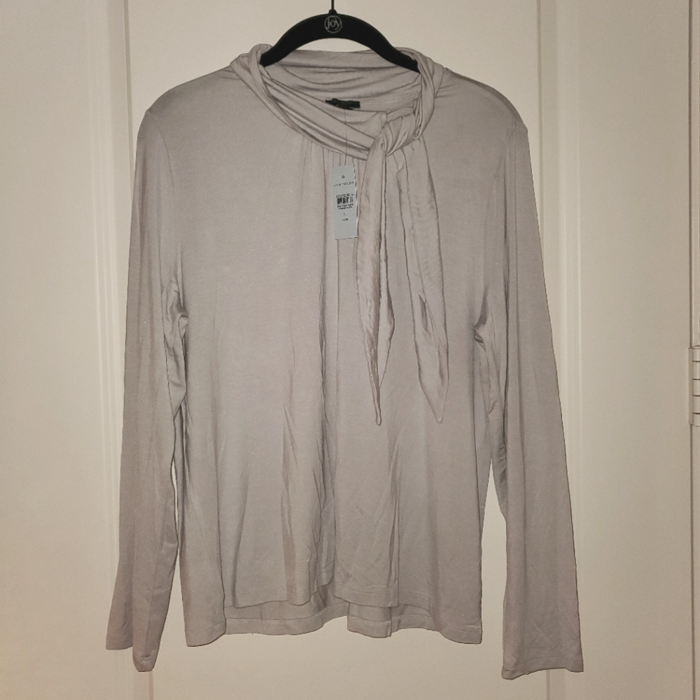 NWT AnnTaylor XL Petite, Light Gray, Tie detail collar
